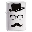 Hat, Glasses, Mustache Zippo Lighter - Brushed Chrome - 28648 Zippo